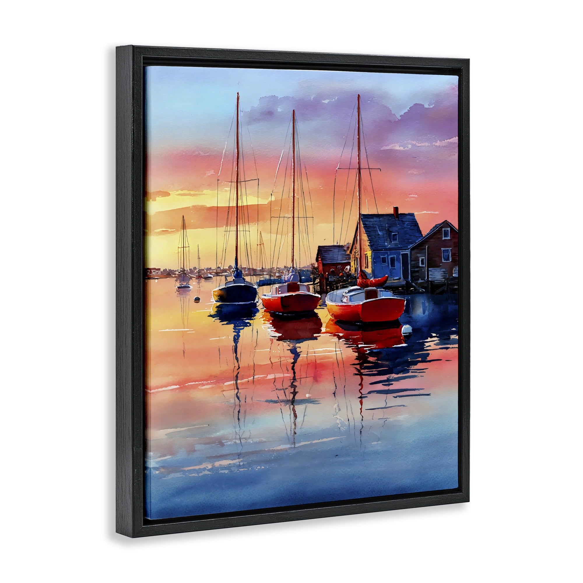 Stupell Industries Vivid Sunset at Docks Black Framed Floater Canvas Wall Art, design by Franklyn Gregory