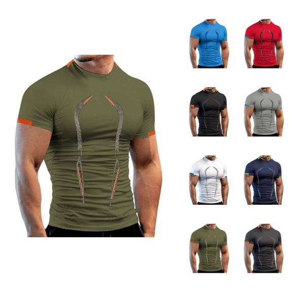 Workout T Shirts for Men 2026 Summer Casual Lightweight Breathable Short Sleeve Crewneck Fitted Muscle Gym Shirt