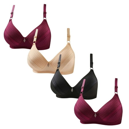 Gnurob Lace Bras for Womens Push Up Wireless Bralettes Breathable Brassiere 3 Pack Plus Size Bralette Comfort Adjustable Straps Bra Sports Wear Clearance Saving A05-Wine Small