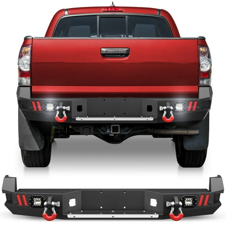 POFENZE Tacoma Rear Bumper for Tacoma 2nd Gen 2005-2015 Pickup Bumper w/LED Lights, Sensor Holes