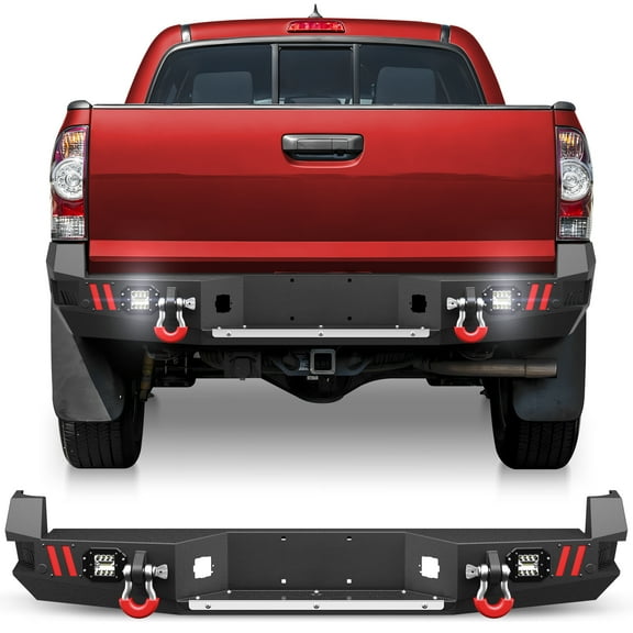 POFENZE Tacoma Rear Bumper for Tacoma 2nd Gen 2005-2015 Pickup Bumper w/LED Lights, Sensor Holes