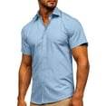 thumbnail image 5 of Guzom Men's Short Sleeve Button Down Shirt- Casual Turndown Collar Casual Polyester Mens Outside Dress Shirts Light Blue Size 2XL, 5 of 6