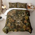 thumbnail image 2 of Castle Fairy Vintage Fall Maple Surround Deer Bed Spread Queen for Boys,Mixed Tone Autumn Leaf Woodland Queen Coverlet Set,Brown Olive Cream, 2 of 7