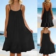 thumbnail image 2 of Taqqpue Women Summer Blackless Dresses Casual Solid Color Crew Neck Sleeveless Sundresses Loose Spaghetti Strap Tank Dress Flowy Swing Vacation Beach T Shirt Dresses for Women, 2 of 10