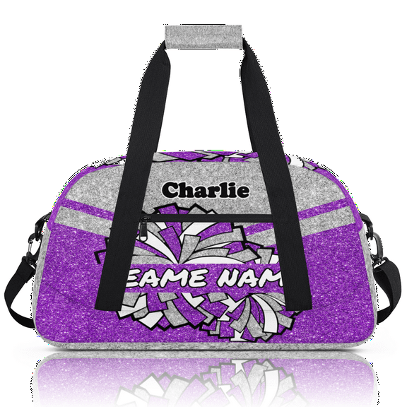 Personalized Cheerleader Bag Dance Bag for Girls, Custom Team Bag Gym Bag Sport Duffel Bag, Weekender Bags Travel Bag for Cheer Team Glitter Silver Purple