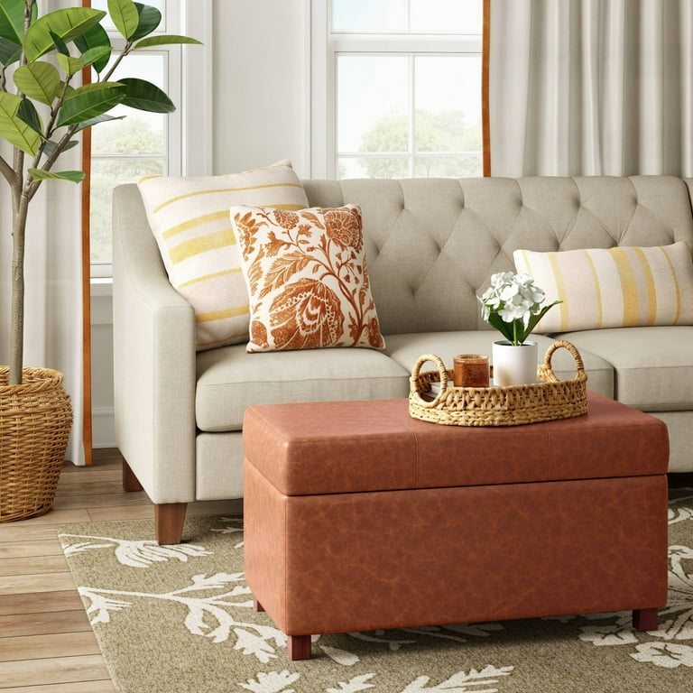 Essex Double Storage Ottoman Caramel Faux Leather