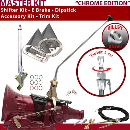 American Shifter AOD Shifter Kit Chrome 23 in. E Brake Cable Clevis Trim Kit Dipstick for F40FC