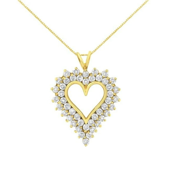 14K Yellow Gold .925 Sterling Silver 4 CTTW Round-cut Diamond Cluster Heart Pendant Necklace, K-L Color - I1-I2 Clarity