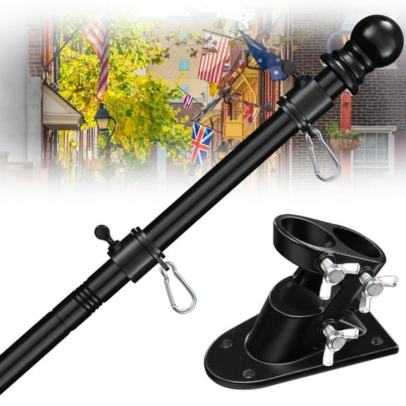 Black Flag Pole with Bracket, Heavy Duty Stainless Steel for Outdoor Outside Porch, 5ft