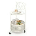thumbnail image 1 of Gymax Table Basse Mobile en Verre à 2 Niveaux avec Panier de Rangement Motif Ours Transparent et Blanc, 1 of 10