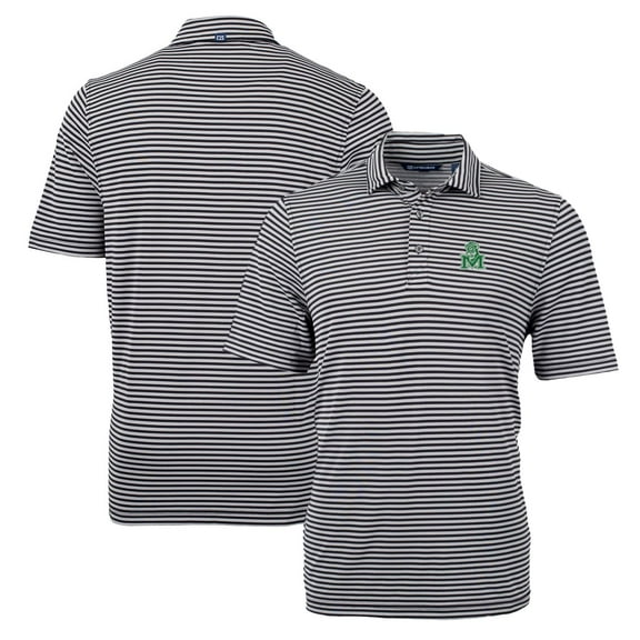 Men's Cutter & Buck Black Marshall Thundering Herd Throwback Logo Virtue Eco Pique Stripe Recycled Polo