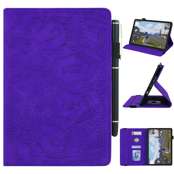 SaniMore Wallet Case for Amazon Fire Max 11 11.0" Released 2023, PU Leather Case with Embossed Sunflower Shockproof TPU Shell Card/Pen Holder Hand Rope Anti-slip Kikstand Tablet Cover, Purple
