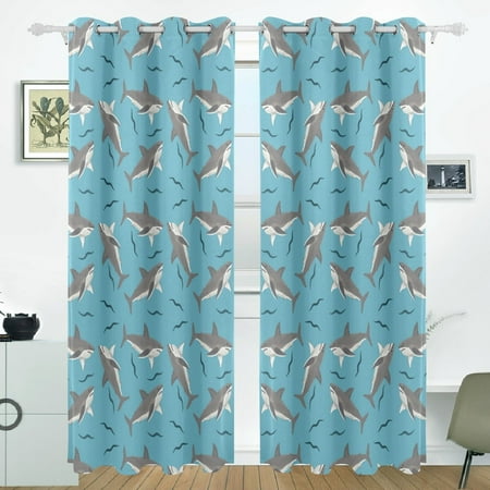 Popcreation Sharks Pattern Window Curtain Blackout Curtains