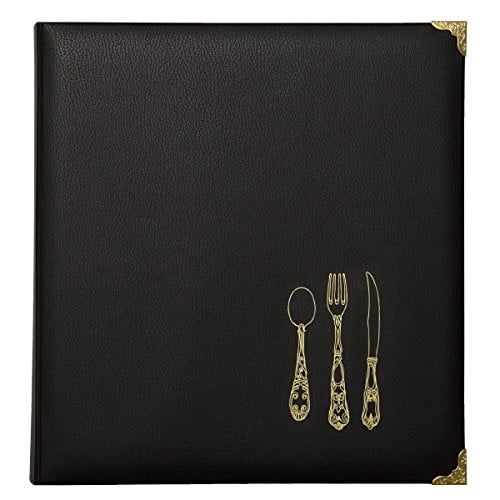 Gibson Black and Gold Faux Leather Recipe Book With Tabbed Dividers and Sheet Protectors 11 W x 11.88 H C.R