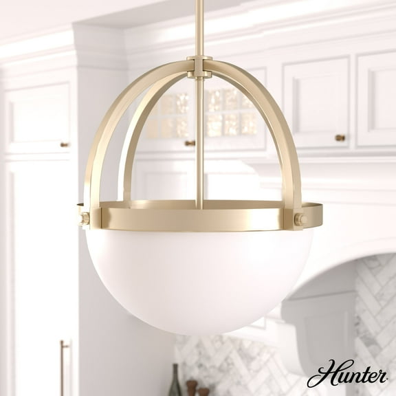 Hunter - Wedgefield 3-light Alturas Gold, Medium Size Pendant Light, Dimmable, Formal Style, Sphere Shaped, for Bedrooms, Dining, Living Rooms - 19236