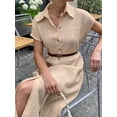 thumbnail image 5 of Women's Button Down Belted Cotton Linen Maxi Dresses Sleeveless Long Pockets Shirt Dress Khaki S, 5 of 9