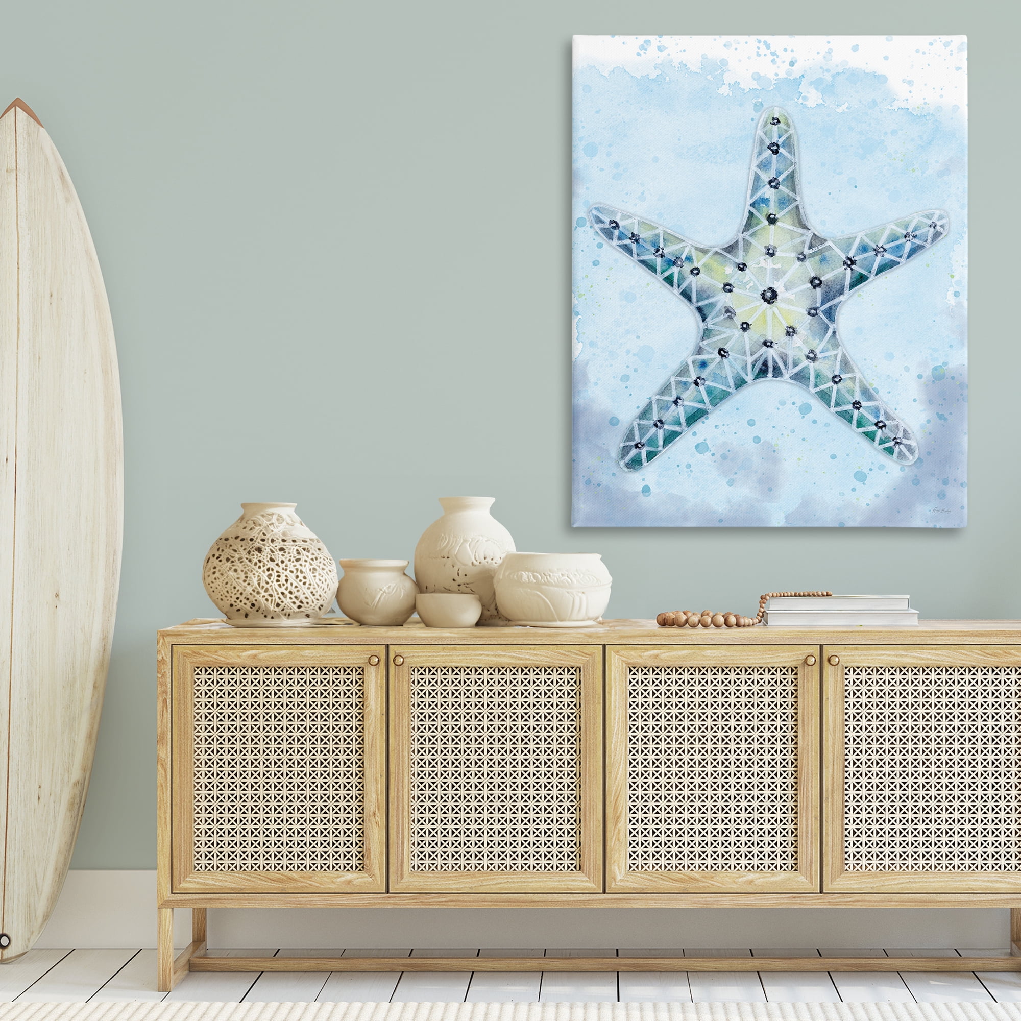 Stupell Industries Stained Glass Starfish Nautical & Beach Painting Wrapped Canvas Art Print Wall Art, 36 x 48