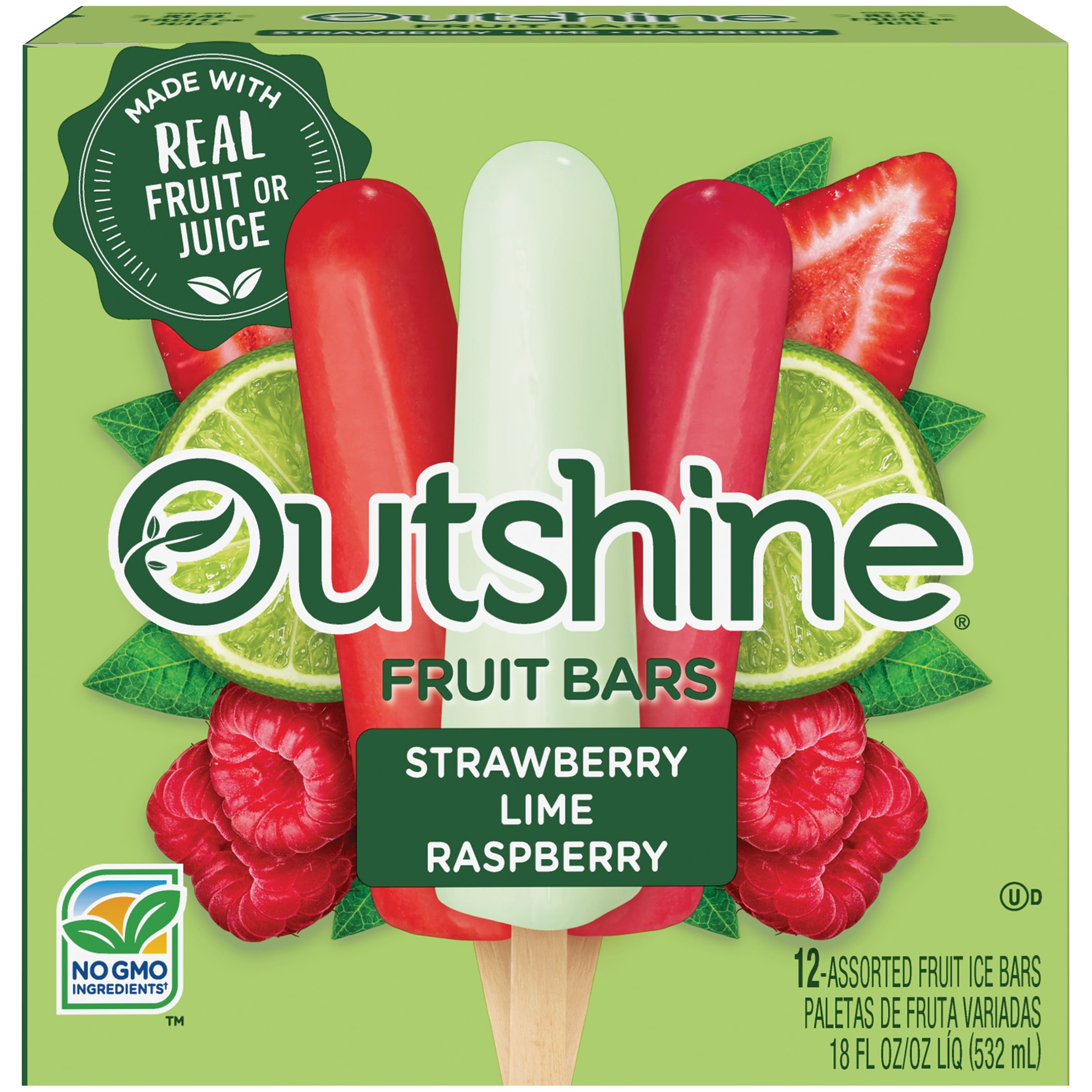 OUTSHINE Strawberry Lime & Raspberry Frozen Fruit Bars 12 Ct. Box
