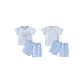 thumbnail image 2 of BemeyourBBs Toddler Baby Boy Summer Clothes Infant Baby Boys Outfit Daddy's Copilot Letters Helicopter Embroidered Striped Short Sleeve T Shirt Tops and Shorts 2 Pcs Set, 2 of 9