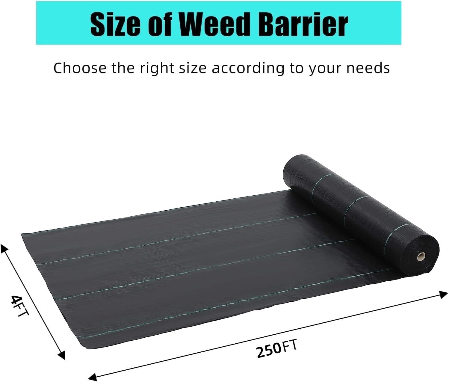 AOILE 4ft x 250ft Weed Barrier Landscape Fabric - Heavy Duty 1.8oz Non-Woven Ground Cover for Weed Control & Erosion Prevention