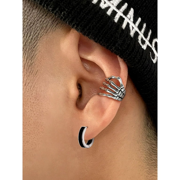 Silvora Skull Hand Ear Cuff for Men Women Sterling Silver Open