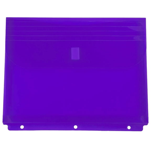 JAM Paper Plastic 3 Hole Punch Binder Envelopes, Hook & Loop Closure, Letter Booklet, 9 1/2 x 11 1/2, 1 in Expansion, Purple, 3/Pack