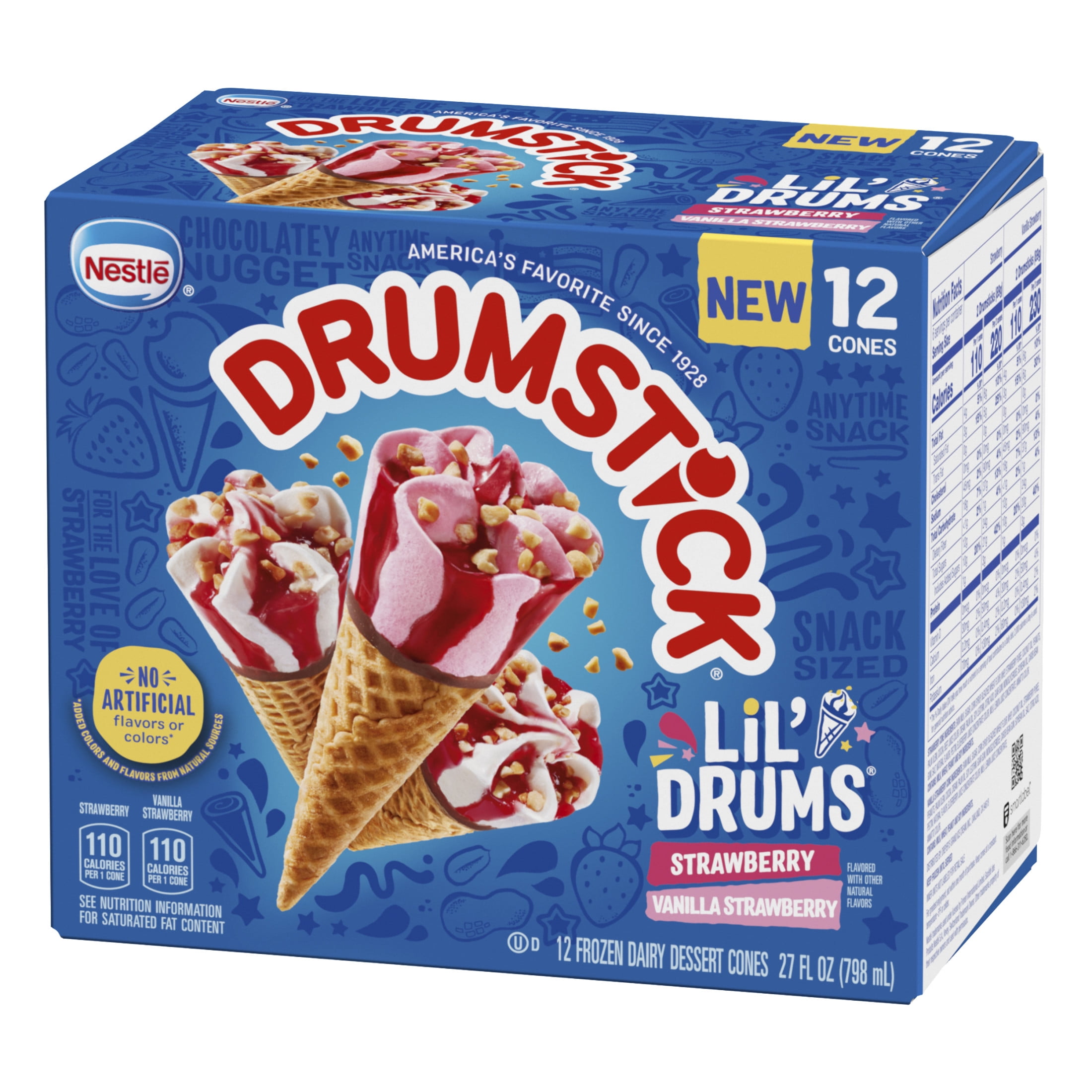 Drumstick Lil' Drums Vanilla or Strawberry Sundae Cones Variety Pack, Kosher, 12 Count