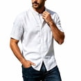 thumbnail image 5 of Men's Linen Shirts Short Sleeve Casual Summer Beach Button Down Shirt for Men Size 3XL White, 5 of 7