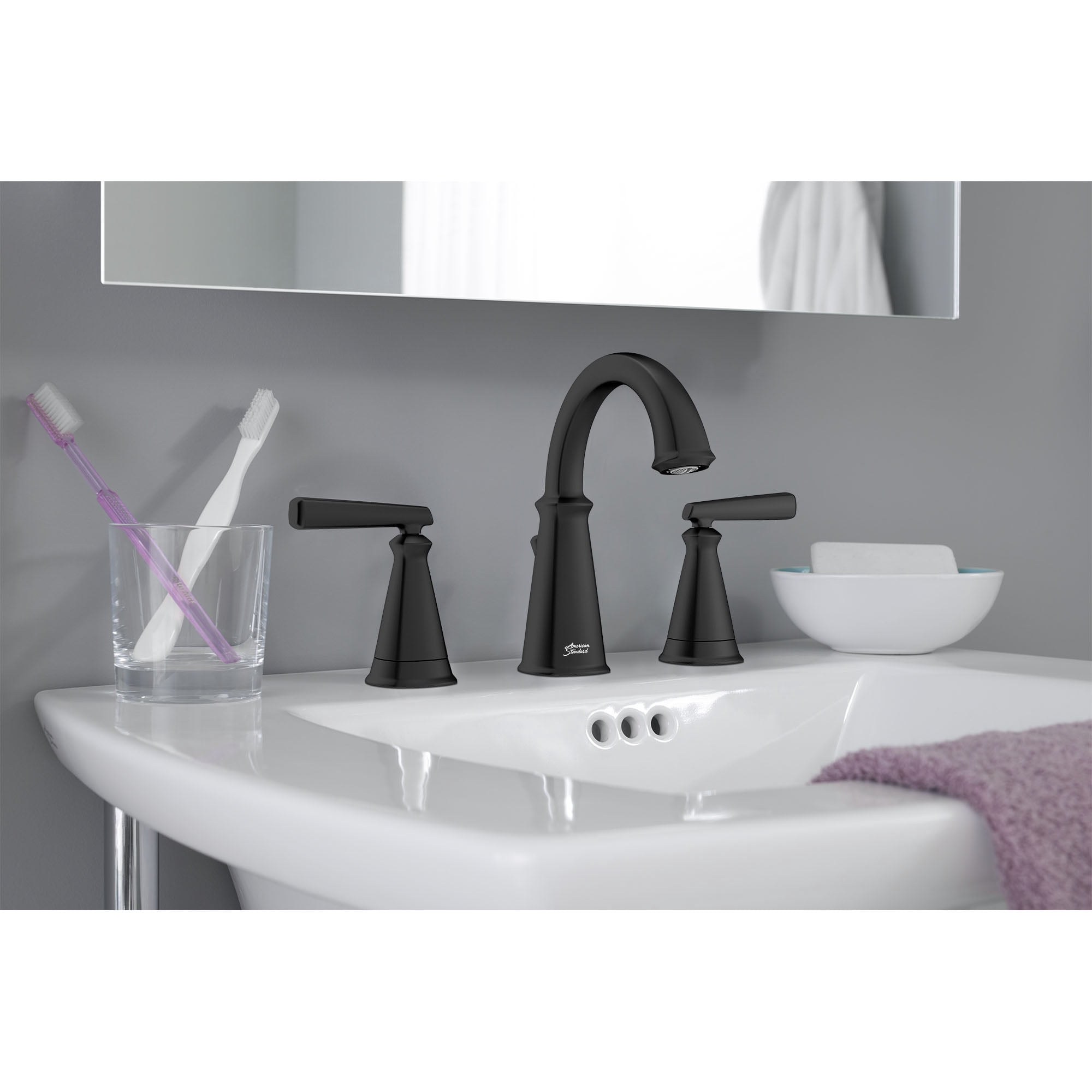 American Standard 7018801.243 Edgemere 8-Inch Widespread 2-Handle Bathroom Faucet, Brass, Matte Black