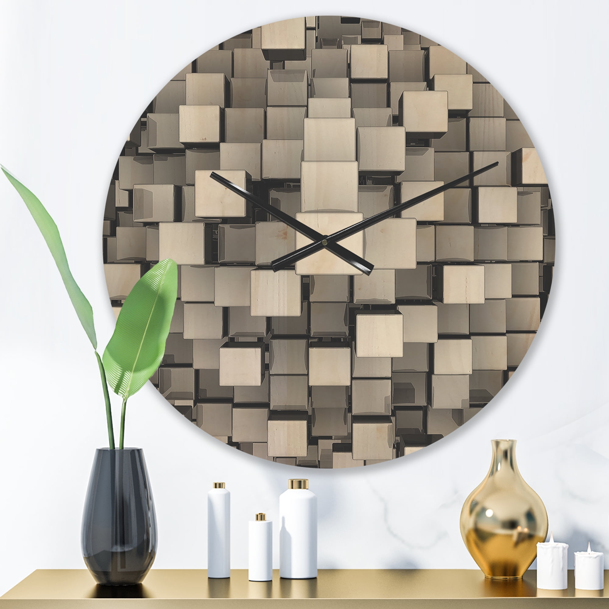 Designart 'Grey and Black Cubes' Modern Wood Wall Clock