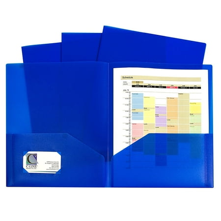 Cline Deluxe Vinyl Project Folders - Two-Pocket Heavyweight Poly Portfolio, For Letter Size Papers, Includes Business Card Slot, Blue, 10 pack (32955), Two-pocket heavyweight polypropylene portfolio folders.., By C-Line