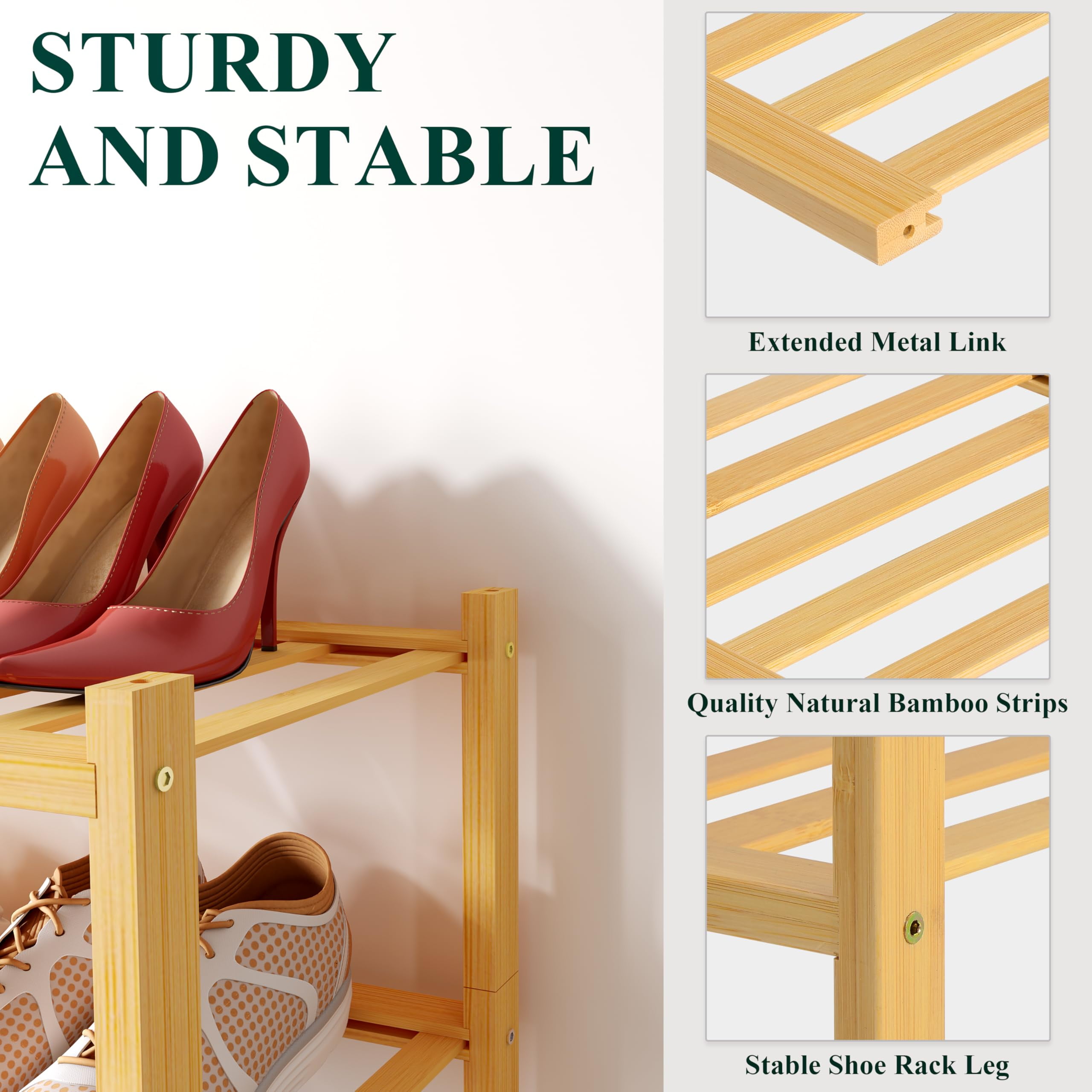 decorUhome Bamboo 4 Tier Shoe Rack for Closet, Shoe Storage Organizer, Wood Shoe Shelf for Entryway, Natural