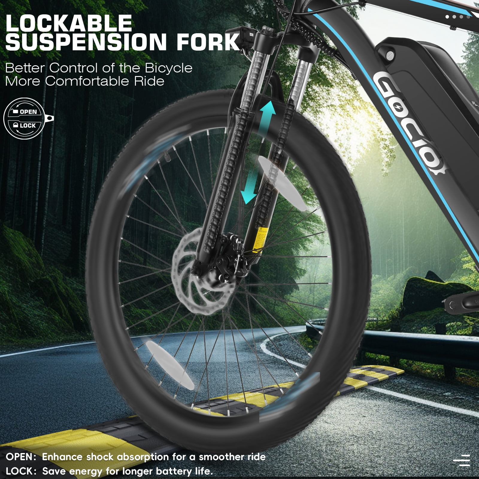 Gocio 500W 26" Electric Bike, 2.1" Electric Mountain Bike for Adults, 499Wh 48V 10.4Ah Battery 19.8MPH 3H Fast Charge Ebike, LCD Display, Lockable Suspension Fork, Shimano 21 Speed UL2849 Certified
