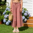 thumbnail image 2 of Zanarzt Girls Pants Toddler Kids Summer Cotton Linen Pants Boys Girls Casual Plaid Long Pant Beach Pants 18-24 Months,Red, 2 of 8