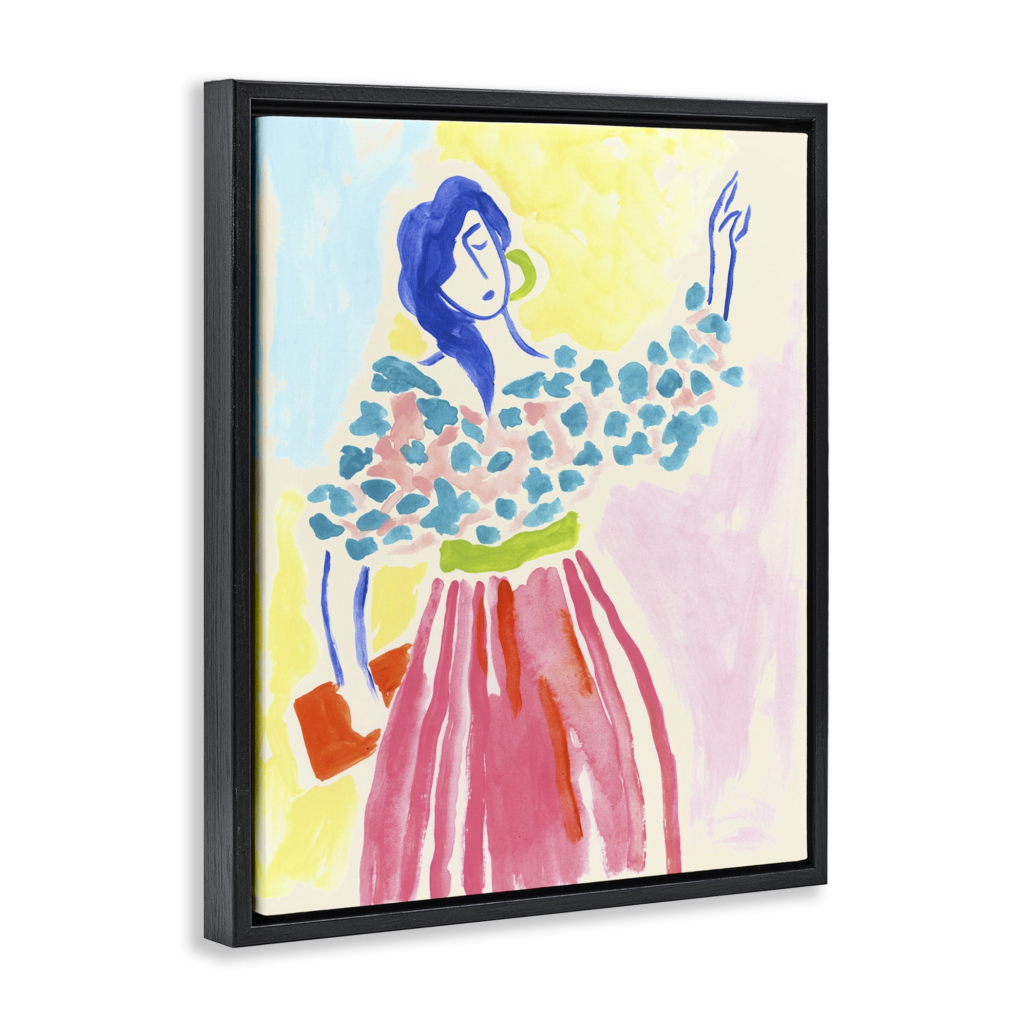 Stupell Industries Woman in Bold Dress People Painting Black Floater Framed Canvas Art Print Wall Art, 17 x 21