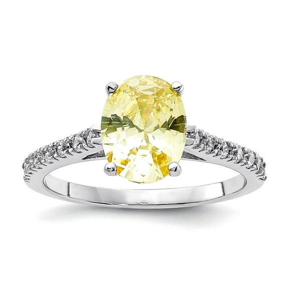 8.7mm 925 Sterling Silver Rhodium Plated Yellow and White Cubic Zirconia Ring Size 7 Ring for Women
