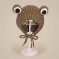 thumbnail image 1 of Gorros de punto de rana gruesa de felpa para niños, con pompón gorros de invierno, tejido de ganchillo grande para bebé, niño y niña, gorro de disfraz de Navidad, 1 of 4