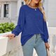 thumbnail image 3 of Blusa de manga larga y cuello redondo para ir de fiesta o de oficina, talla L, color azul, con cordones y mangas abullonadas, 3 of 8