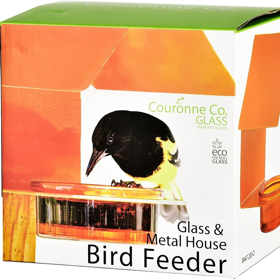 Mosaic Birds Recycled Glass & Metal Bird Feeder Outdoor - Hanging Bird House Feeder for Oriole, Finch - Orange