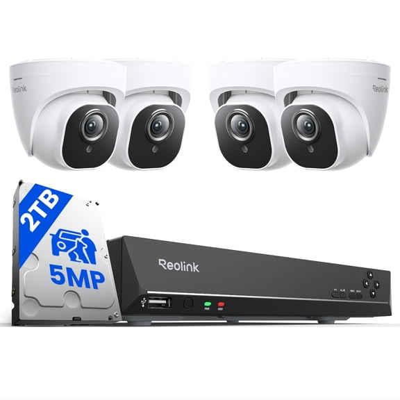 Reolink RLK8-520D4, 8CH 5MP Outdoor Security Cameras System, 4pcs Person/Vehicle Detection POE Cameras, POE NVR with 2TB HDD Pre-Installed, 24/7 Record