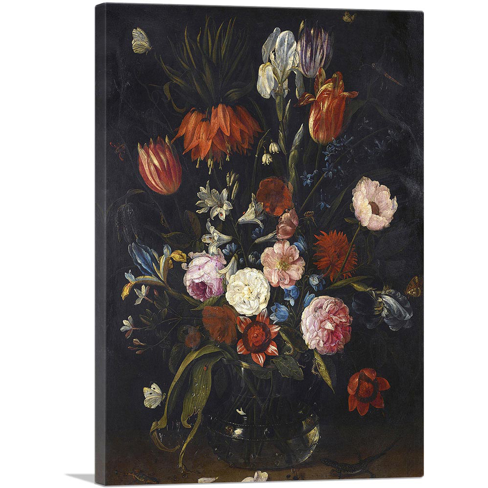 ARTCANVAS A Still Life Of Flowers A Lizard And Insects 1652 Canvas Art 