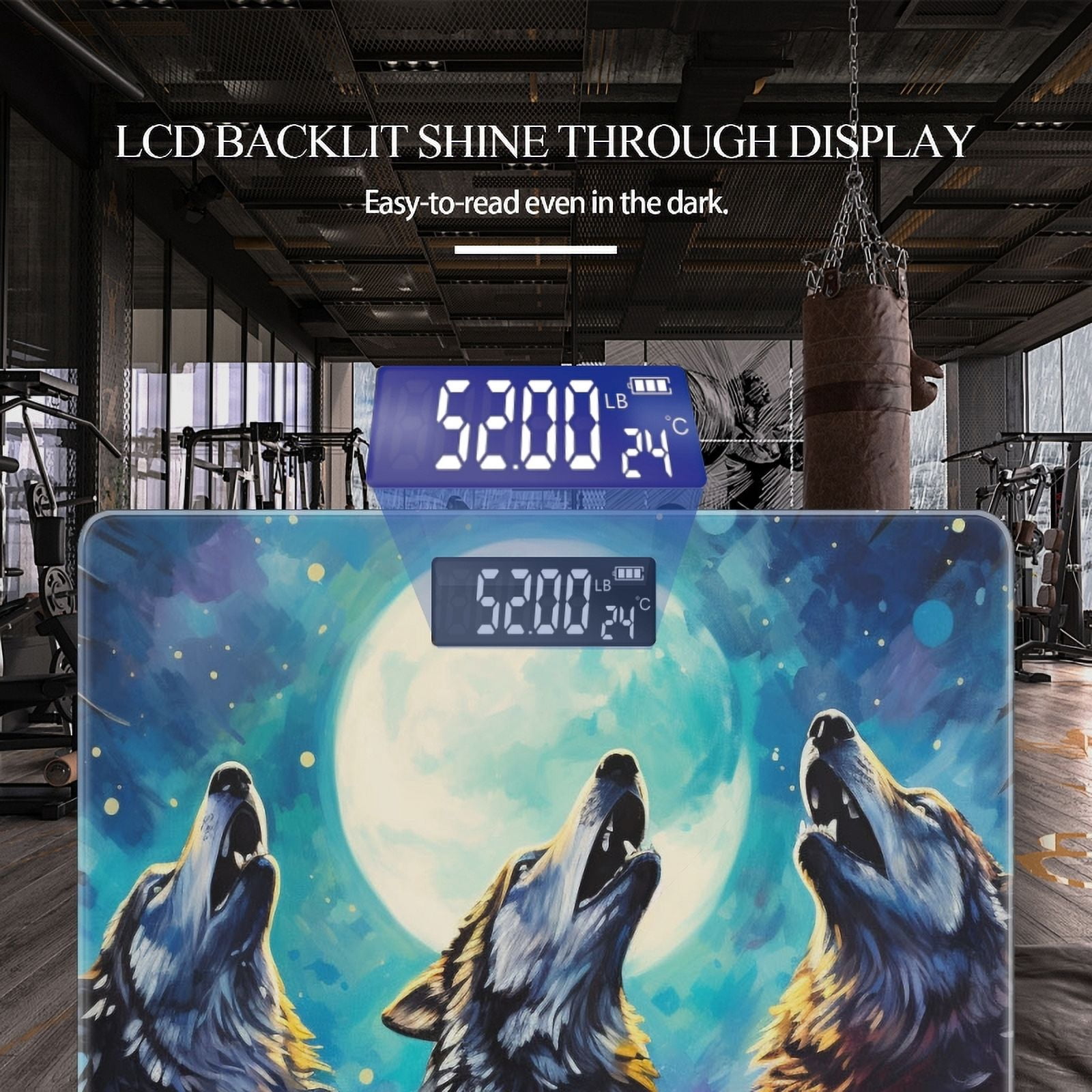Digital Bathroom Scale with Large LCD Display,High Capacity Scale 400 lbs High Precision body fat scale-Wolves Howl Under The Moonlight In The Style Of Paint