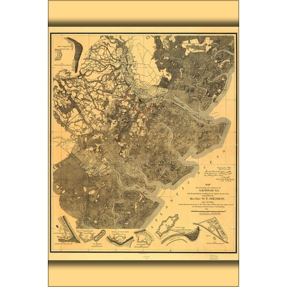 24"x36" Gallery Poster, Map of defenses of Savannah, Georgia 1864 p2