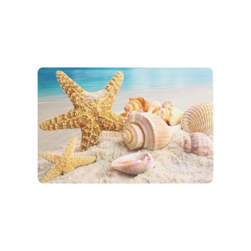 RYLABLUE Beach Theme Door Mat Home Decor, Starfish and Seashells with