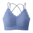 thumbnail image 5 of Feancey Women's Lace Bralette Criss Cross Back Wireless Bras Ruffle Hem Casual Lingerie Bra Comfy Breathable Camisole Bra for Date Night Blue Free Size, 5 of 7