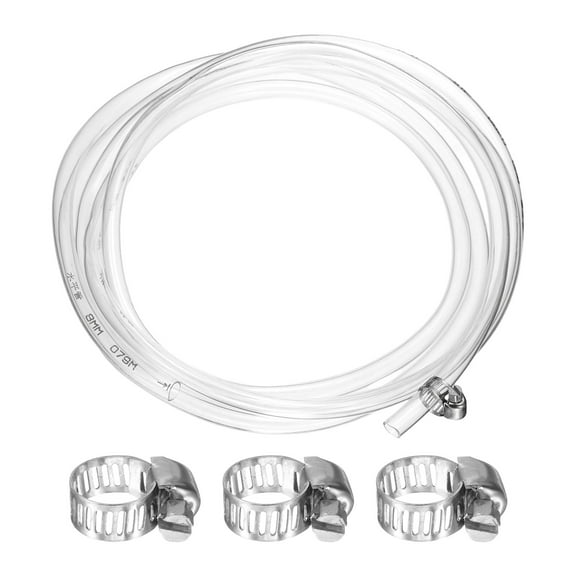 Clear Vinyl Tubing, 0.31" ID. 0.39" OD. 16.4 ft Length Tube, Drain Hose with Clamps, Transparent