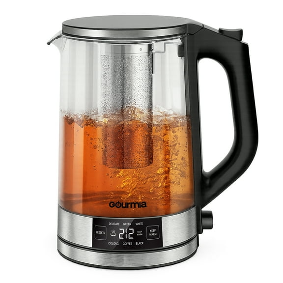 Gourmia Programmable Kettle 1.7L with Adjustable Temperature, Digital Display, and Tea Infuser, Black