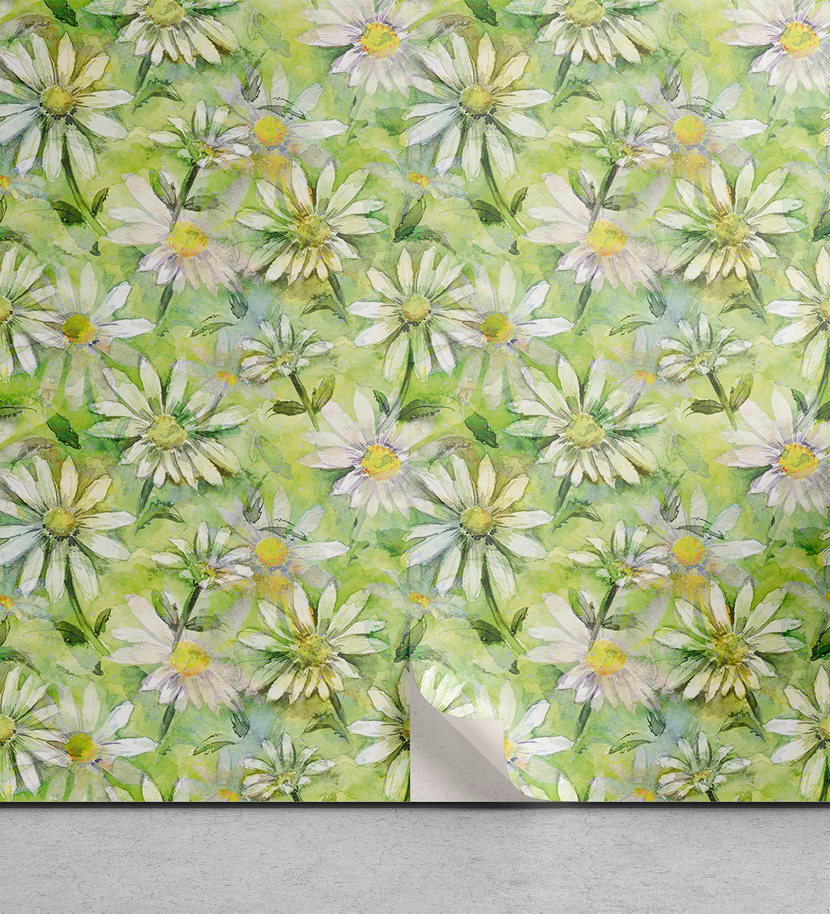 Daisy Peel & Stick Wallpaper, Watercolor Design Pattern of Chamomile