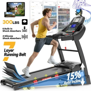 5HP Foldable Treadmill for Home w/ 15% Auto Incline, 300lbs Capacity, 10MPH Portable Treadmill, 64+7 Programs, Personalized Workout with APP,  Running Walking treadmill