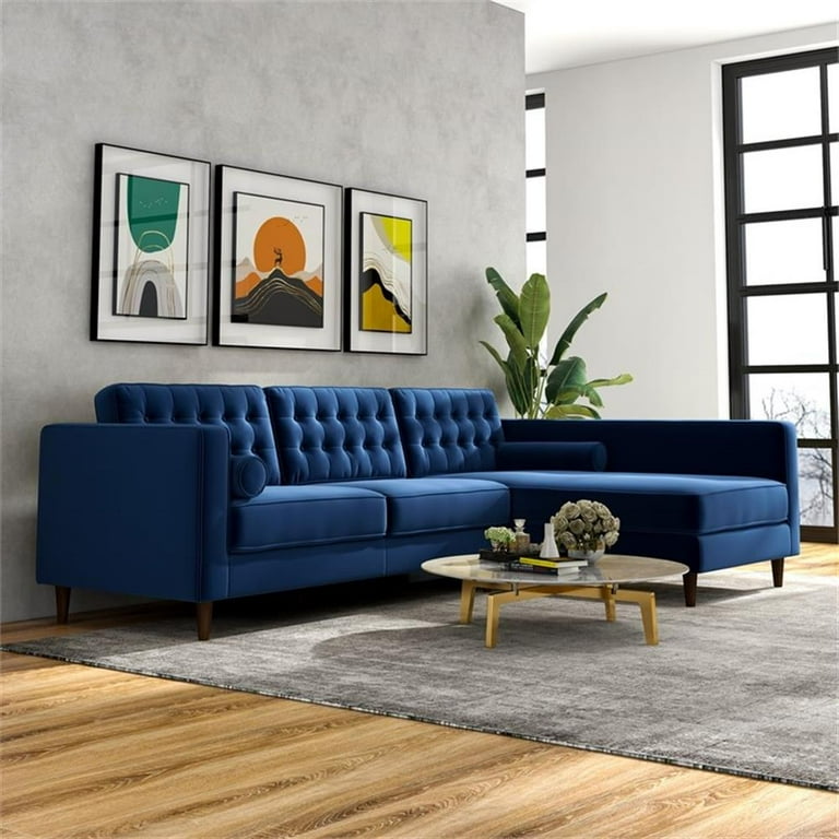 1/26迄 rikoao sofa navy Owen Navy Blue Velvet Modern Living Room Corner Sectional